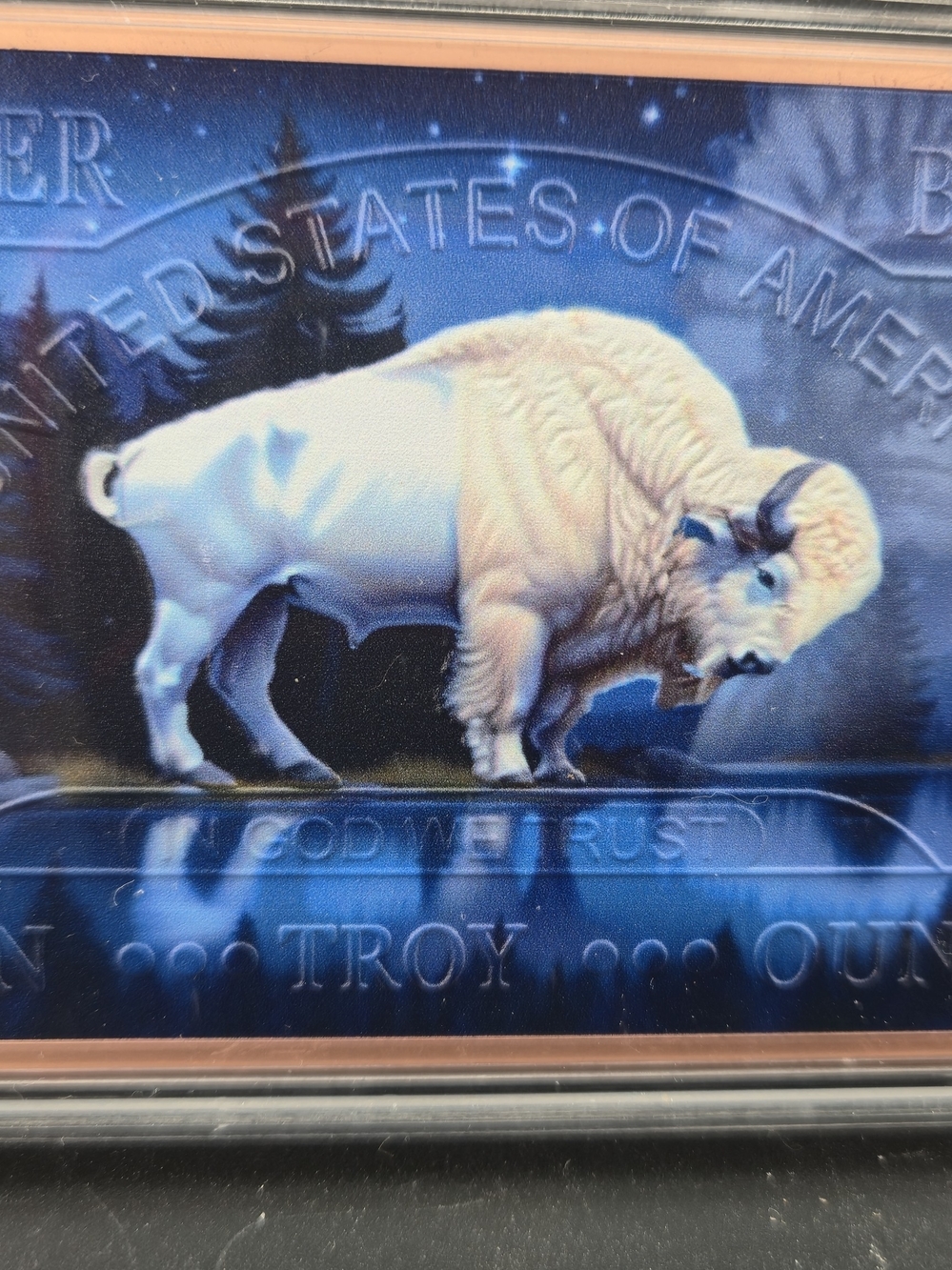 White Bison Collectible Art Print - Silver Blue Background